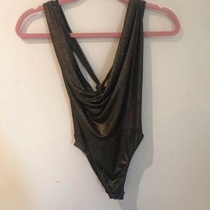 Gold lowcut bodysuit